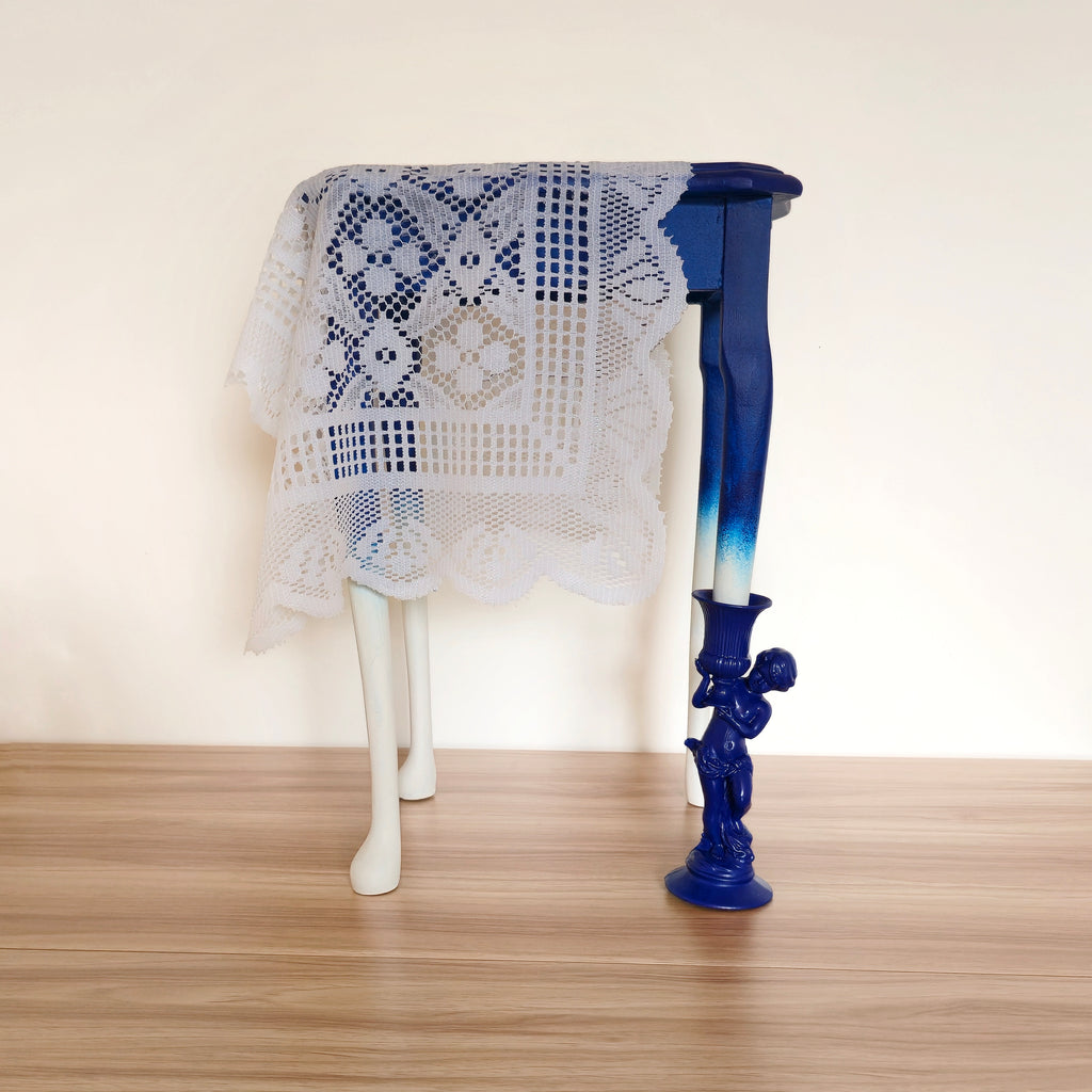 Blue Muse — Hand-Painted Side Table, Code: ST01001