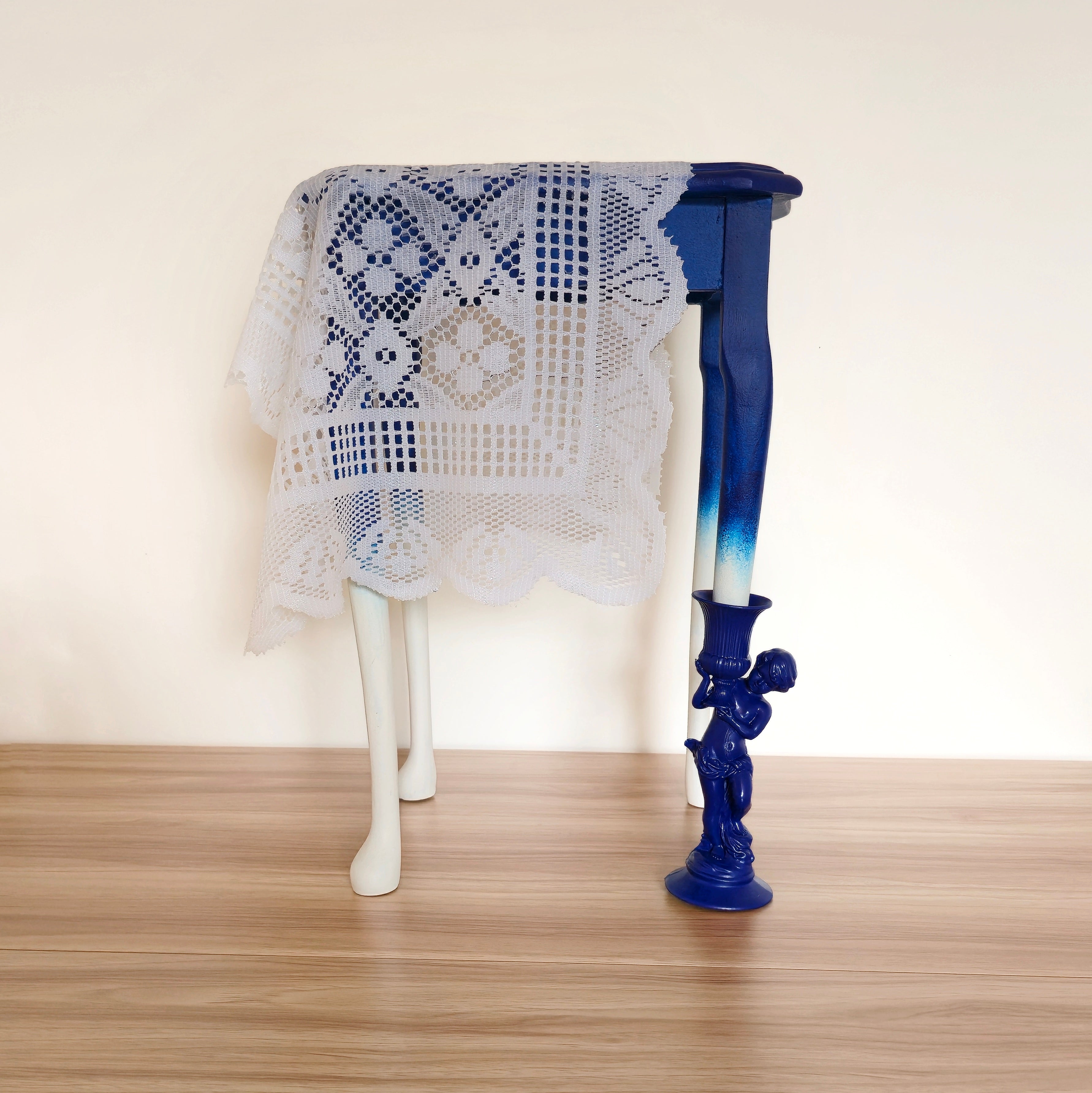 Blue Muse — Hand-Painted Side Table, Code: ST01001
