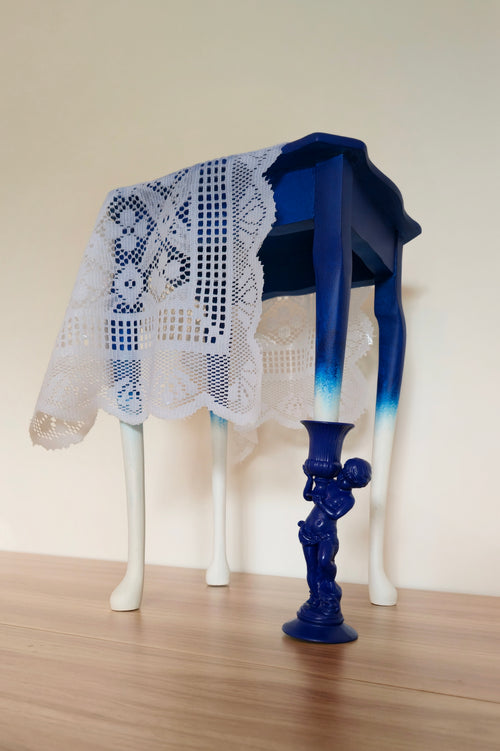 Blue Muse — Hand-Painted Side Table, Code: ST01001