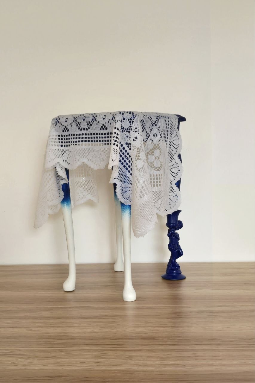 Blue Muse — Hand-Painted Side Table, Code: ST01001