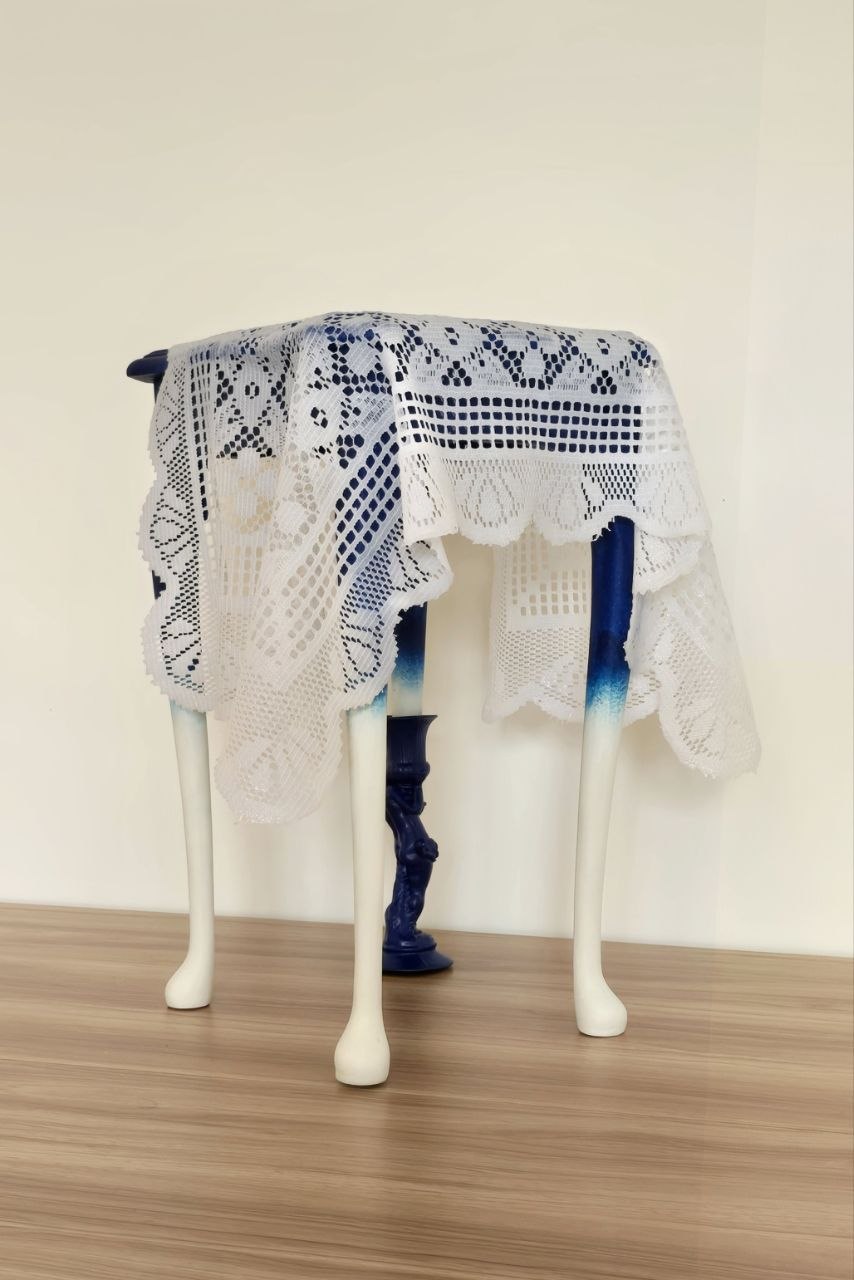 Blue Muse — Hand-Painted Side Table, Code: ST01001