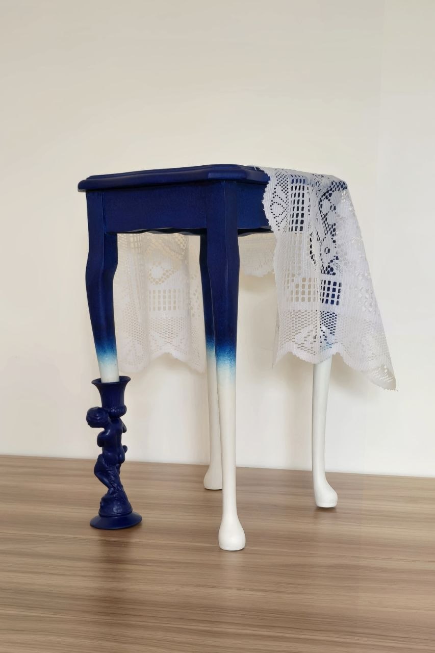 Blue Muse — Hand-Painted Side Table, Code: ST01001