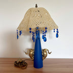 Twin Swans – Hand-Painted Lamp with Crochet Shade & Blue Crystals