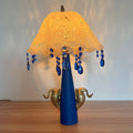 Twin Swans – Hand-Painted Lamp with Crochet Shade & Blue Crystals