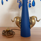 Twin Swans – Hand-Painted Lamp with Crochet Shade & Blue Crystals