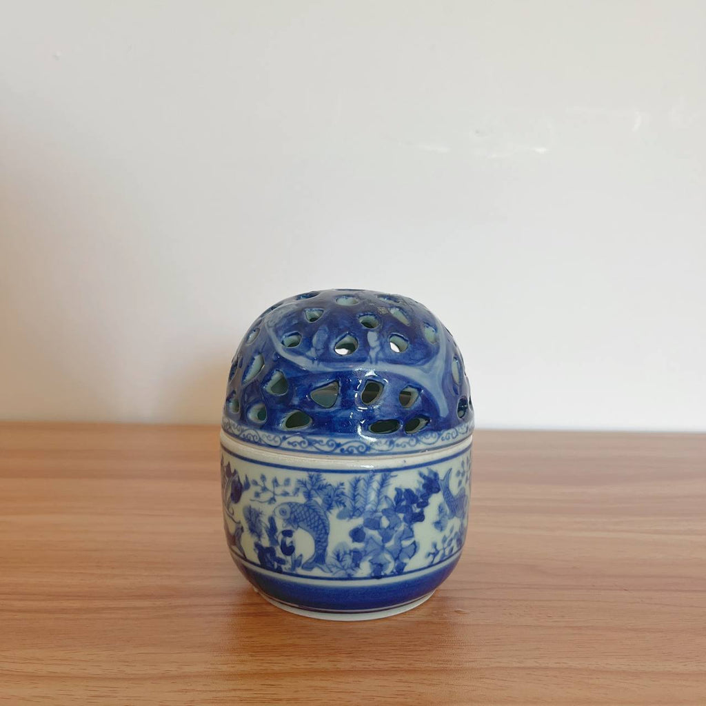 Koi Bloom – Vintage Blue & White Ceramic Bud Vase